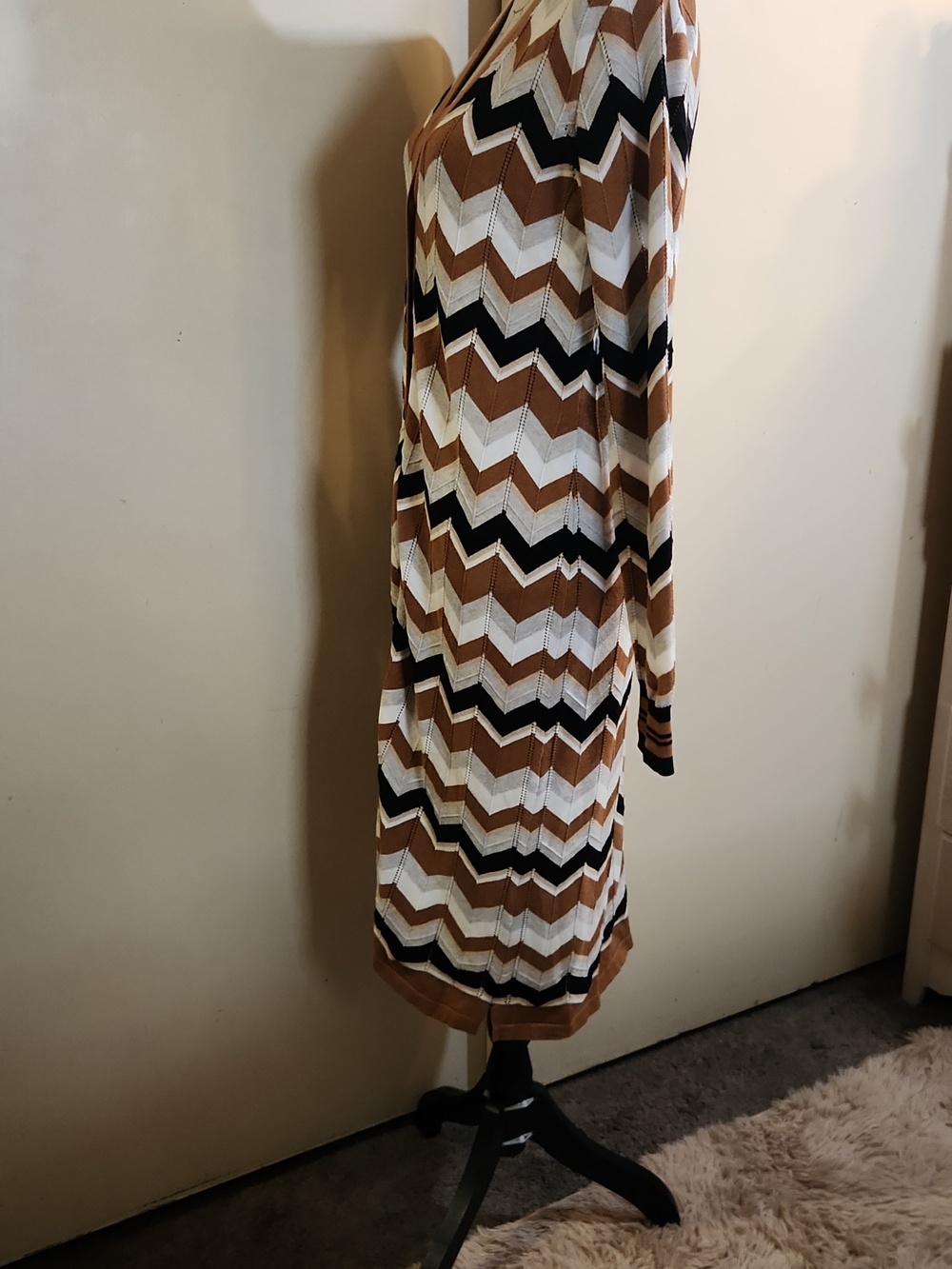 Minnie Rose☆ Chevron Pointelle Duster In Neutral Multi - Picture 6 of 9